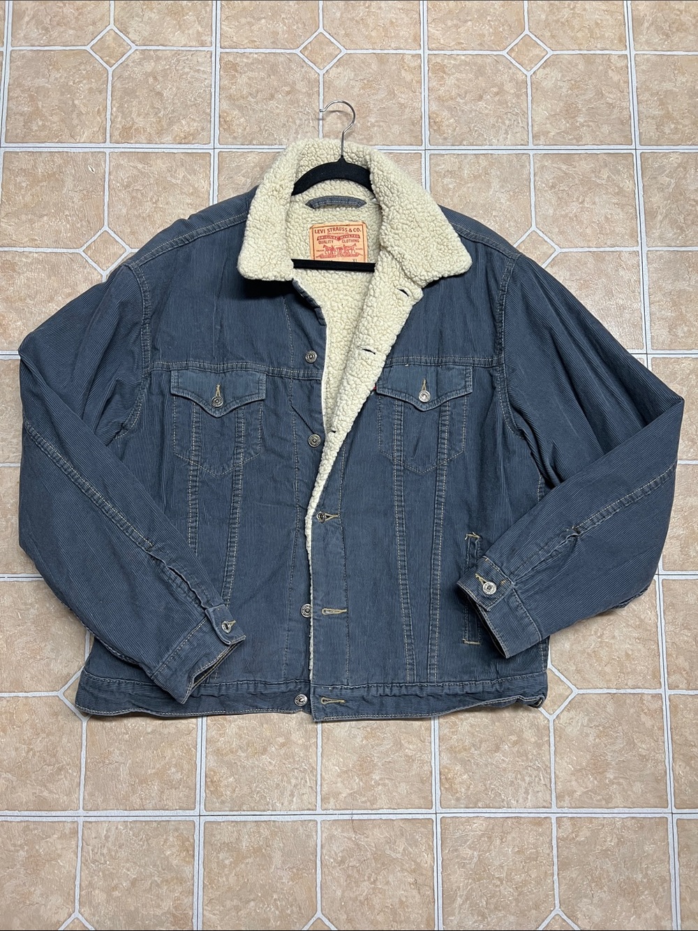 Men's Sherpa-Lined Corduroy Trucker Jacket - Blue-Gray